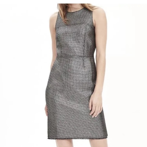Banana Republic Metallic Tweed Sheath in Silver Gunmetal Gray Shimmer Dress 2P - Picture 8 of 8